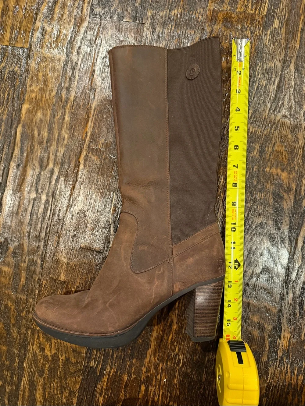 Rockport Women's Tall stacked heel stretch Brown Knee high leather Boots